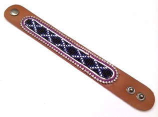 Pulsera de cuero azteca con estrás transparente (1 ud.)
